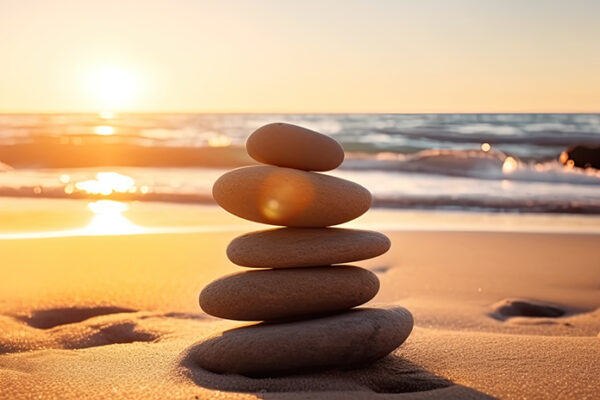zen-stones-balanced-beach-with-copy-space-sunrise-light-meditation-relaxation-ai-generative