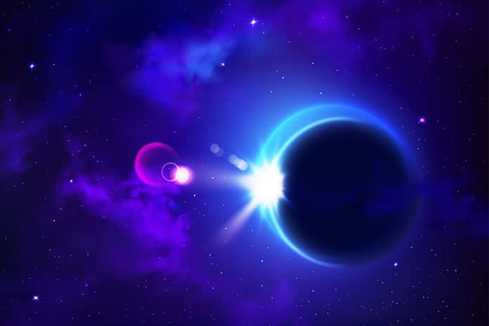 Total eclipse solar or lunar. Moon cover sun space